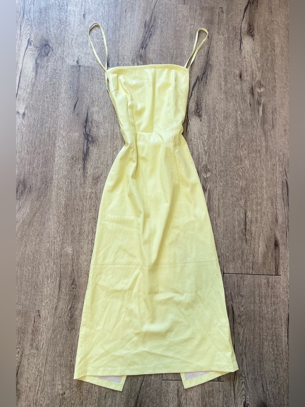 GOOD AMERICAN yellow faux leather pencil midi dress with strappy back size 1